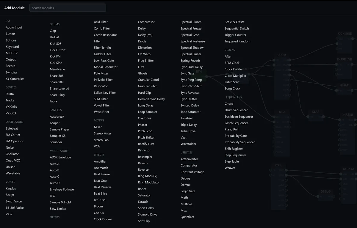 The module browser showing the library