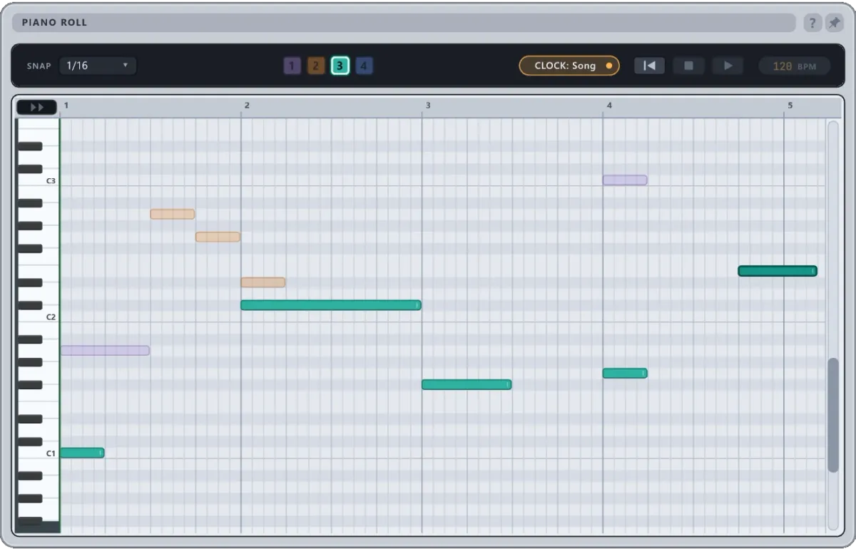 The Piano Roll module following the song playhead