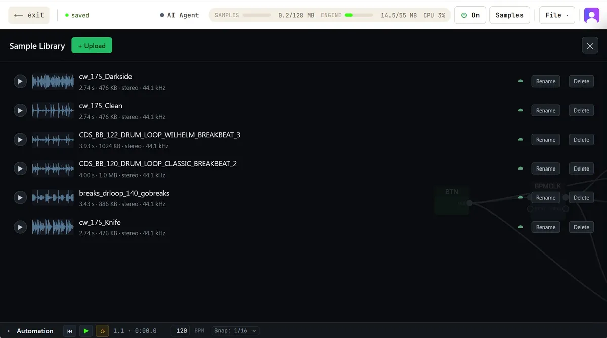 The sample library browser